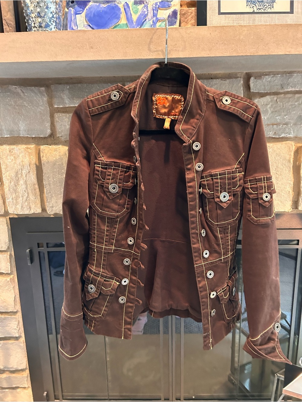 Twill Twenty Two Brown Utility Jacket with Contrast Stitching